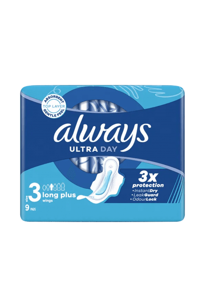 Always  Ultra Sanitary Towels Day & Night (Size 3) With Wings 9 Pads