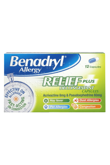 Benadryl Allergy Relief Plus Decongestant Capsules - 12 Capsules