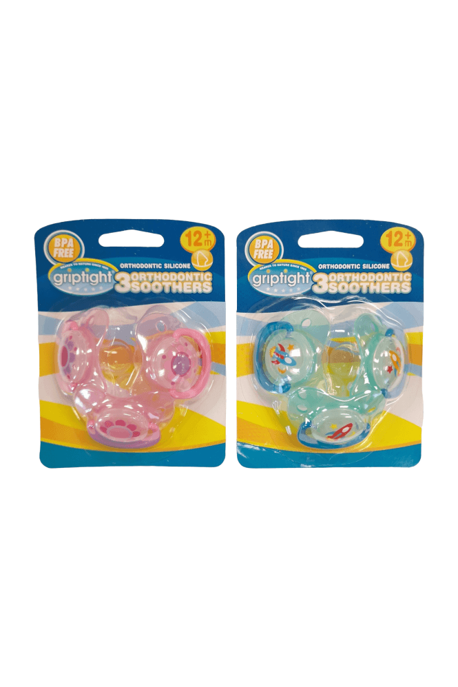 Griptight  3 Orthodontic Soothers 12m+ (Colours may vary)
