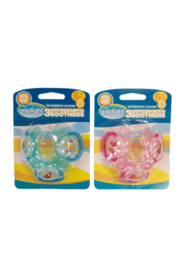 Griptight 3 Orthodontic Soothers 6m+ (Colours may vary)