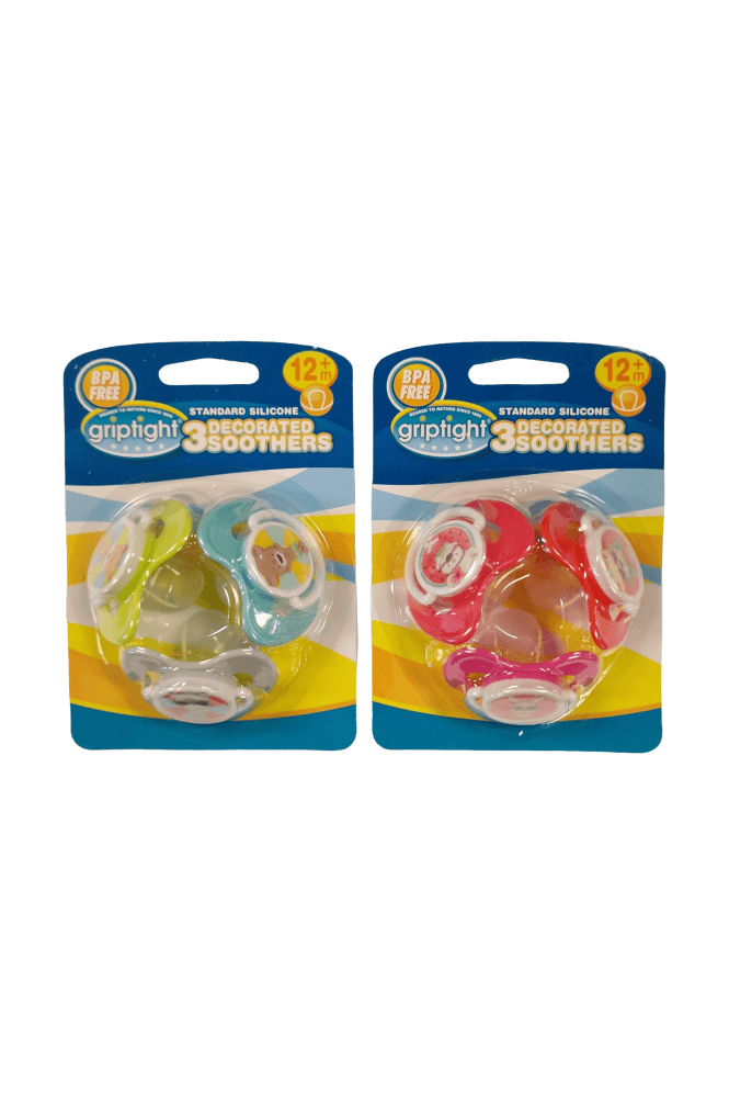 Griptight  Decorated Standard Soothers 12m+ (Colours may vary)