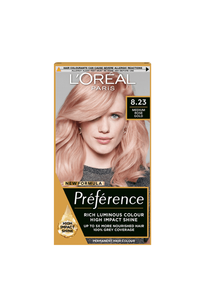 L'Oreal  Preference 8.23 Medium Rose Gold Permanent Hair Dye