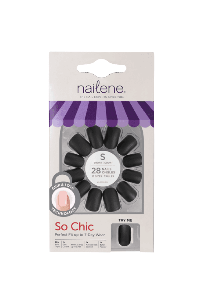 Nailene  - Black Matt - Short Squoval (28 pcs)