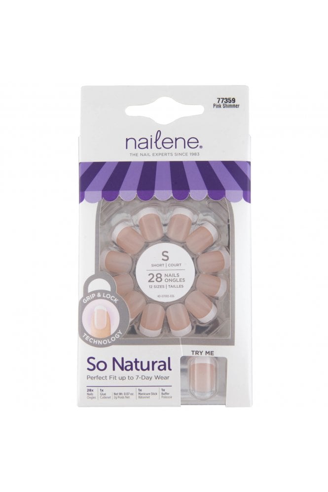 Nailene  - False Nails - Pink Shimmer - Short Squoval (28 pcs)