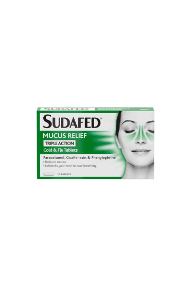 Sudafed Mucus Relief Triple Action Tablets - 16 Tablets
