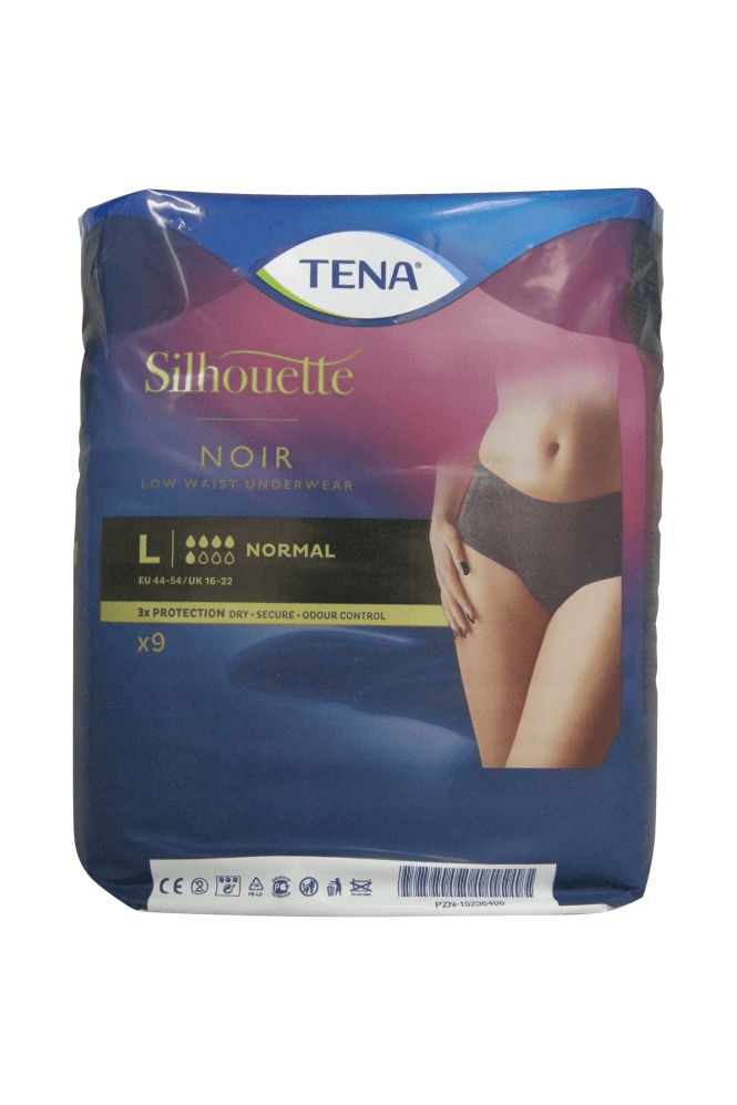 Tena  Silhouette Normal Low Waist Noir Large 9 pack