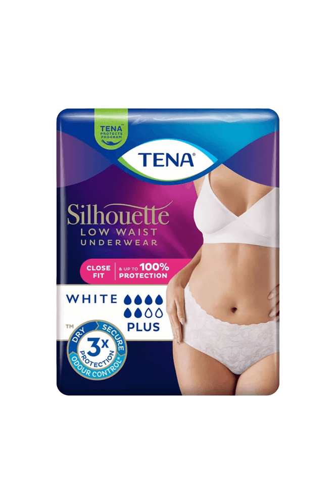 Tena  Silhouette Plus Low Waist Underwear White Medium 12 Pack